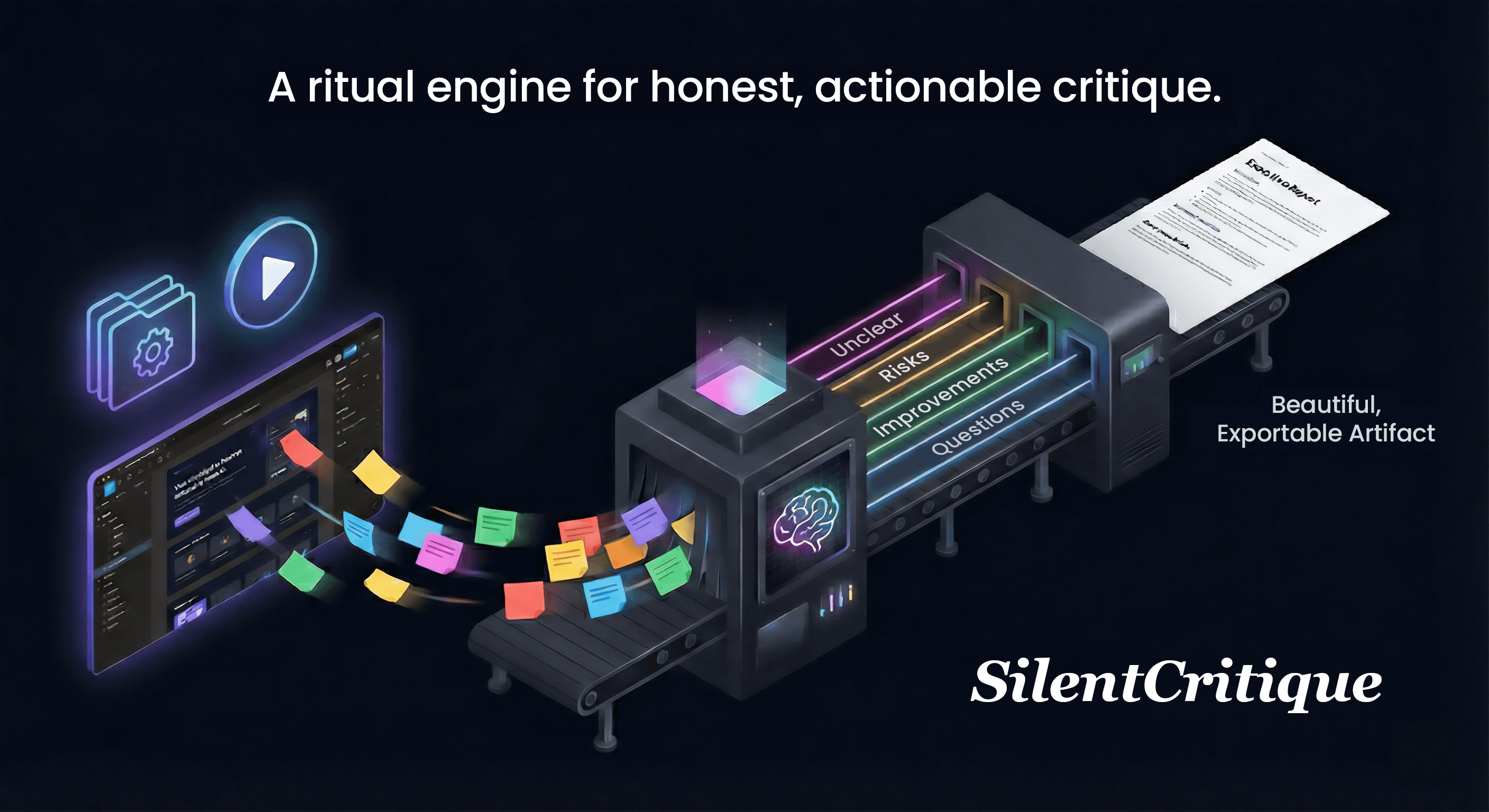 SilentCritique board lanes and synthesis preview.
